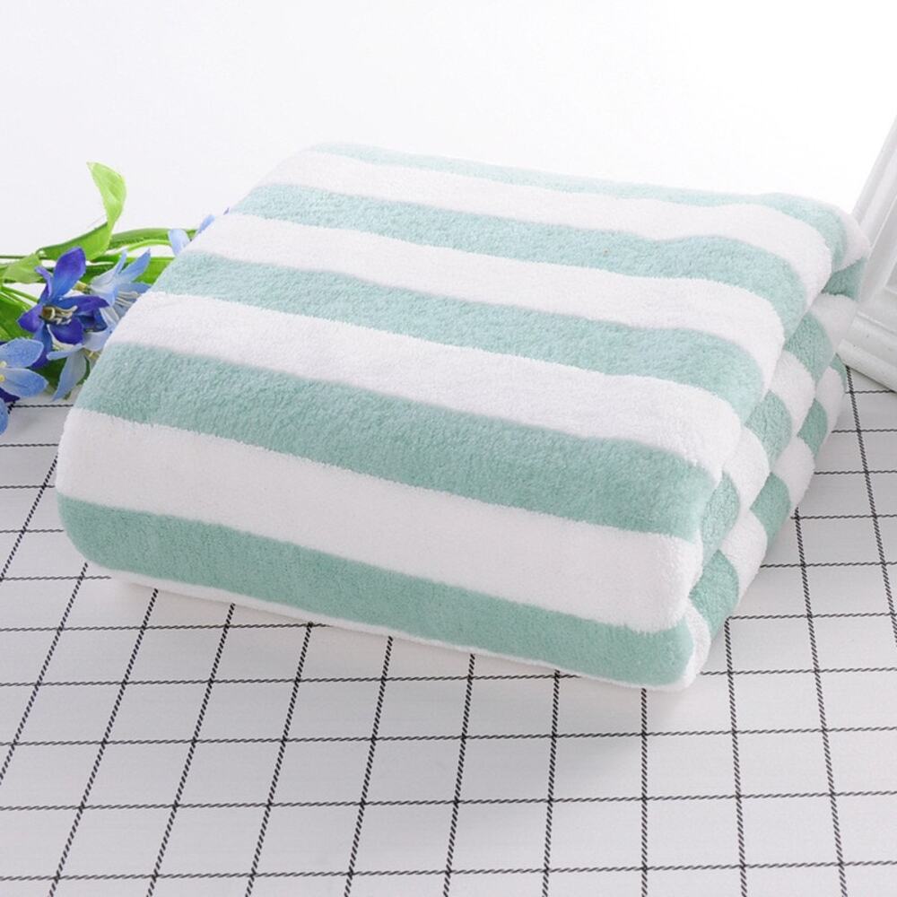 NEW Green‎ White Striped Plush Bath Towel Soft Cozy Spa Beach Pool Oversized